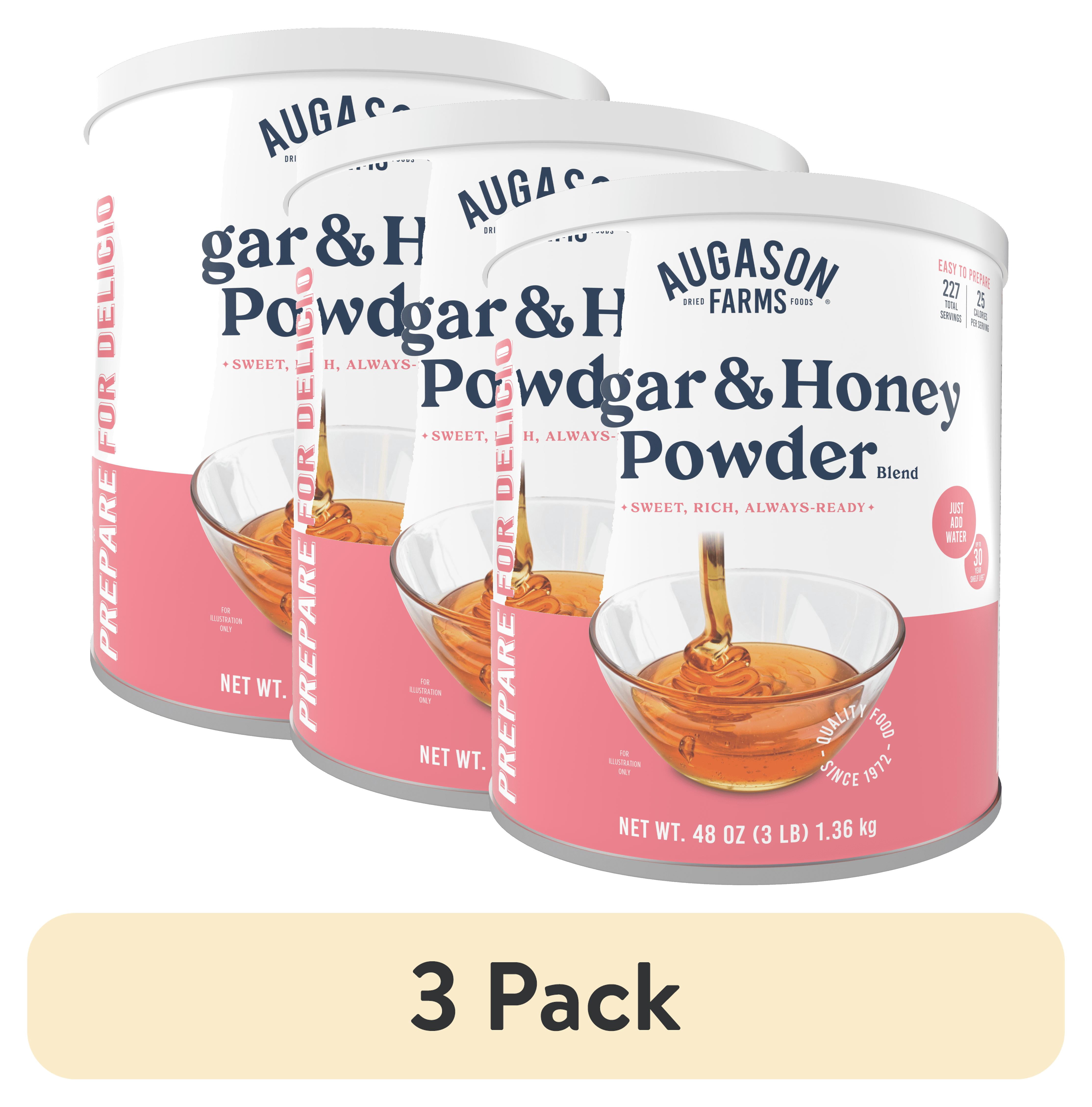 (3 pack) Augason Farms Sugar and Honey Powder Mix Can Emergency Food Supply, 227 Servings, 30 Year Shelf Life - Dry Honey and Sugar Powder Blend Sweetener for Baking and Cooking