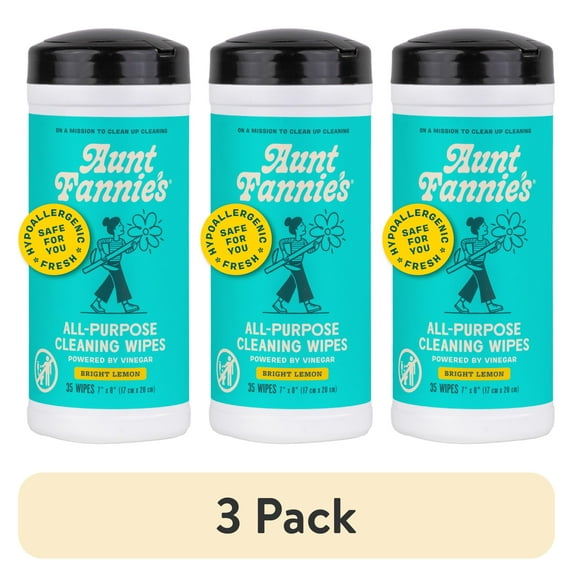 (3 pack) Aunt Fannie’s Natural Cleaning Vinegar Wipes, Bright Lemon, 35 Count