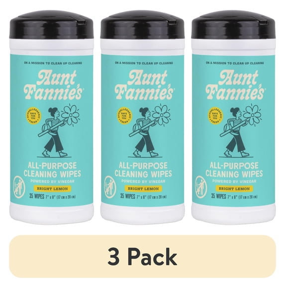 (3 pack) Aunt Fannie's Vinegar Cleaning Wipes, 35 Count (Bright Lemon, Single Pack)