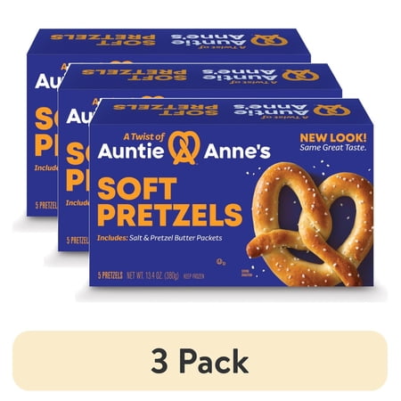 (3 pack) Auntie Anne's Classic Soft Pretzels, 13 oz, 5 Count (Frozen)