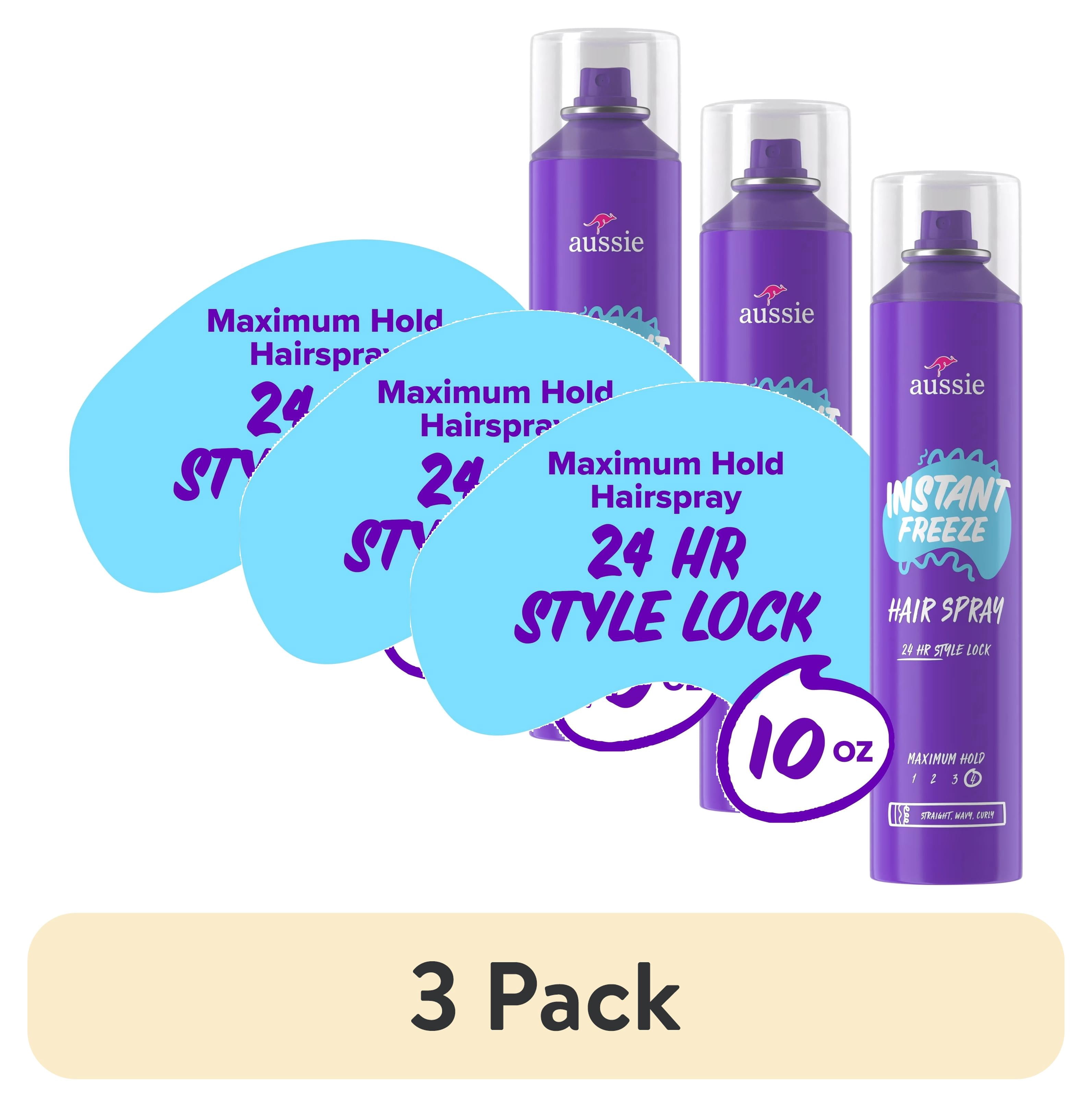 3 pack) Aussie Instant Freeze Hair Spray for Curly Hair, Straight