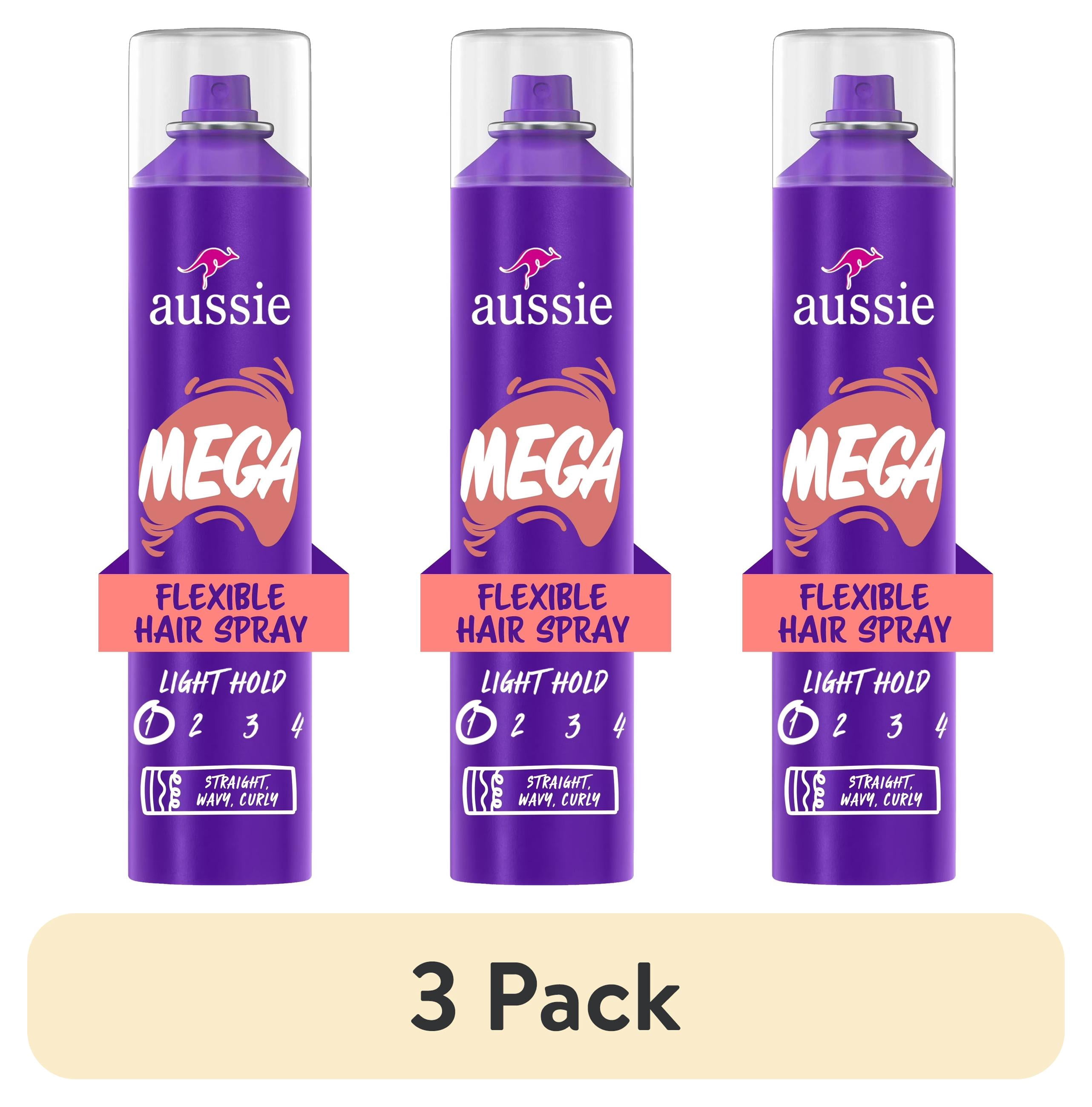 3 pack) Aussie Mega Flexible Hair Spray for Curly Hair, Straight