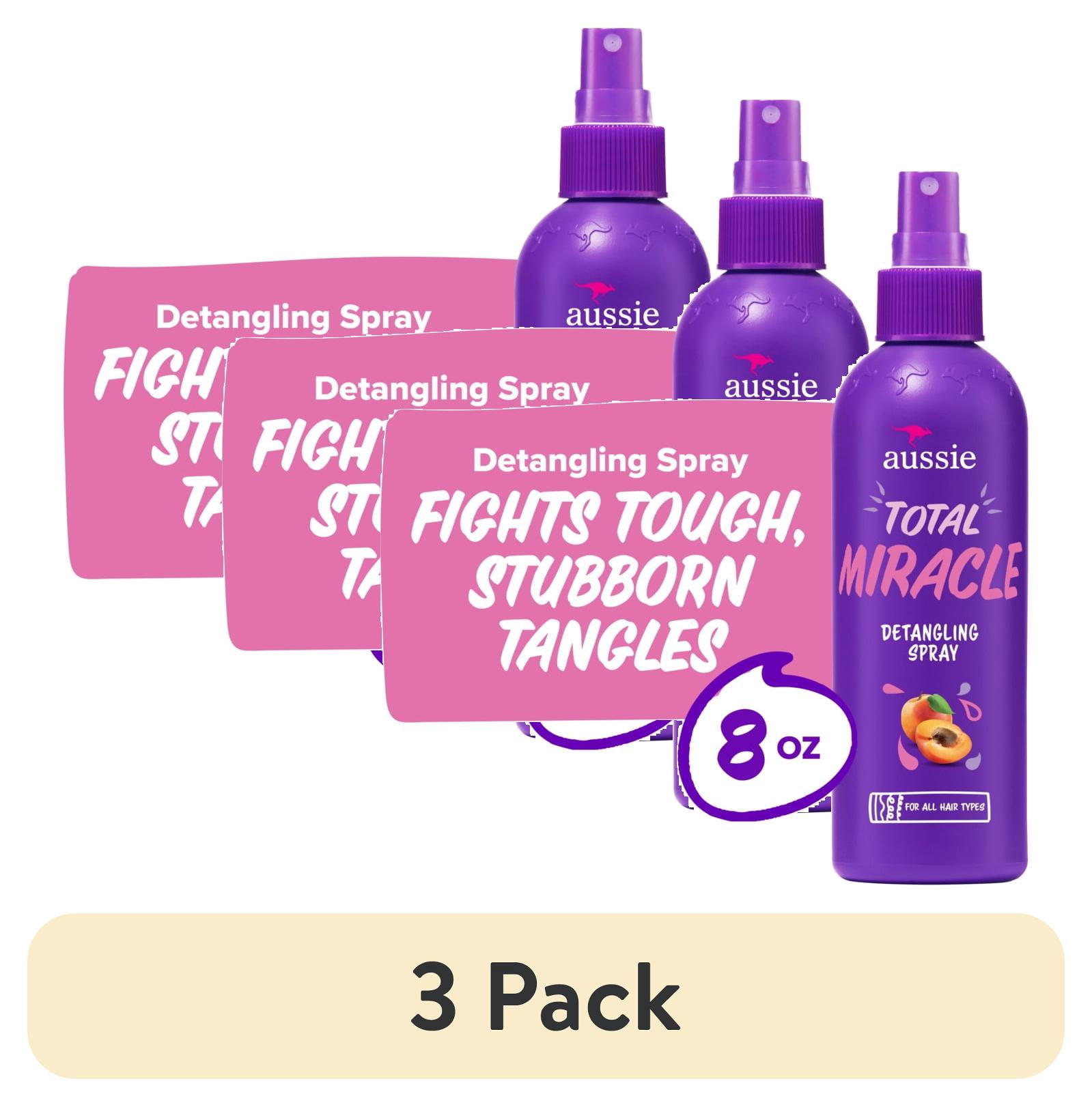 (3 pack) Aussie Total Miracle Hair Detangling Spray with Apricot Oil for All Hair Types, 8 fl oz