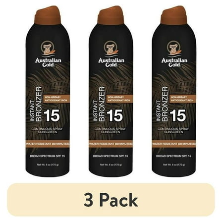 (3 pack) Australian Gold Continuous Spray Bronzer SPF 15, 6 oz