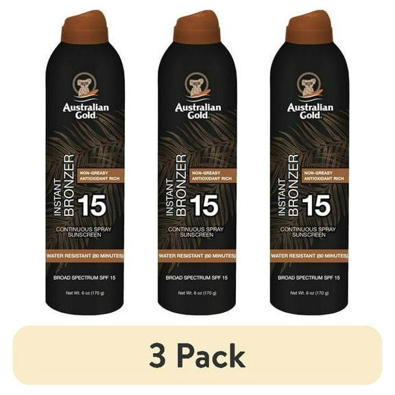 (3 pack) Australian Gold Continuous Spray Bronzer SPF 15, 6 oz