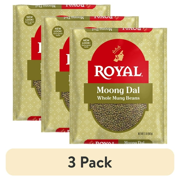 (3 pack) Authentic Royal Moong Whole Green Mung Beans - ideal for Cooking & Sprouting, 2lbs (32oz)