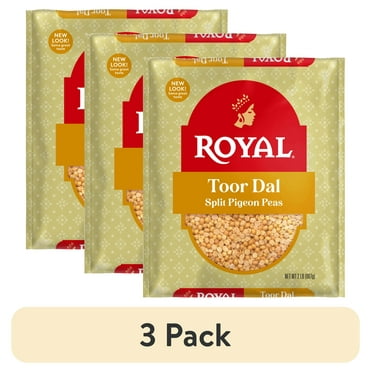 (3 pack) Authentic Royal Toor Dal or Split Pigeon Peas, 2lbs (32oz) - Protein & Fiber Rich Split Yellow Peas