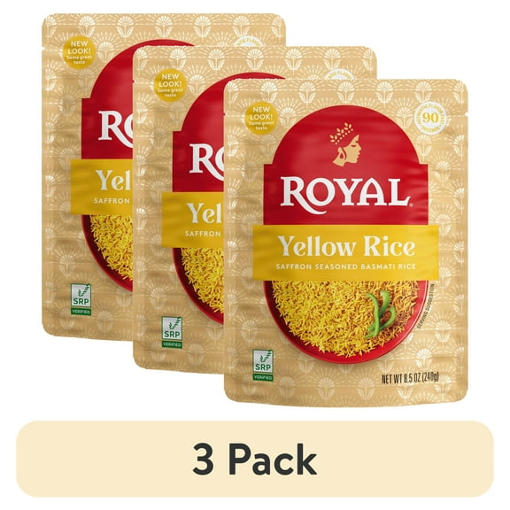 (3 pack) Royal Yellow Saffron Basmati Rice - Ready to Heat Basmati Rice - 8.5 oz Microwaveable Pouch