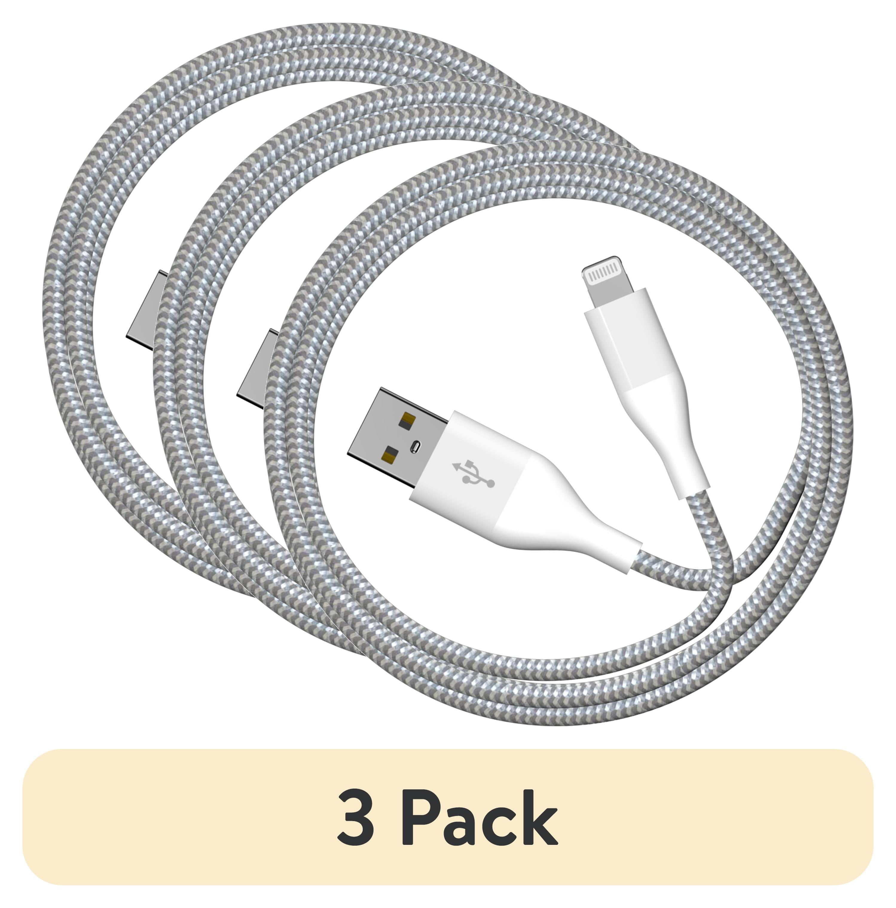 (3 pack) Auto Drive 6ft Lightning to USB-a Charging and Data Cable, Mfi Certificated, Braided, White