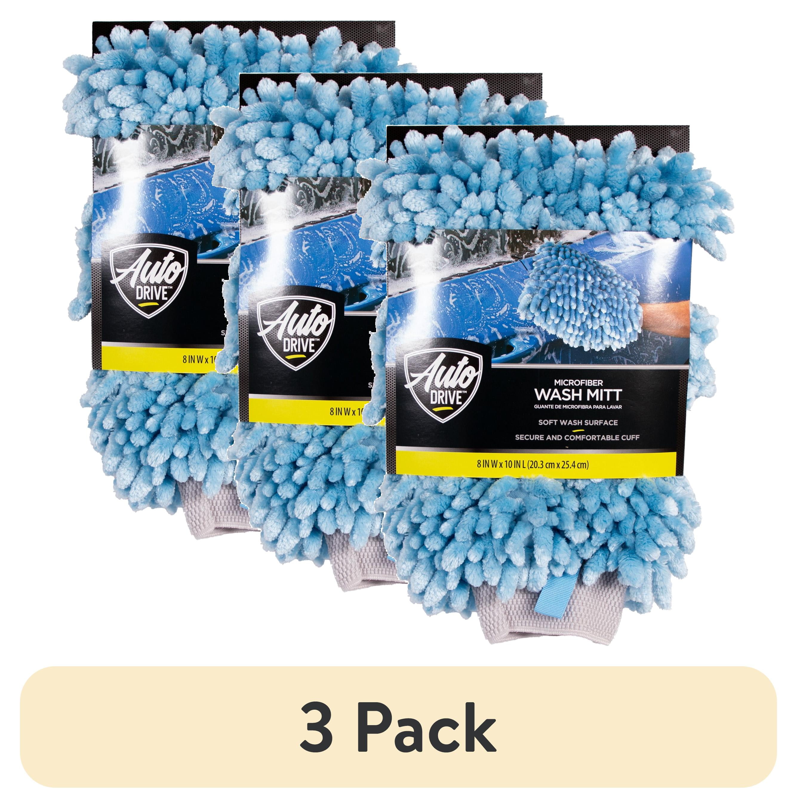(3 pack) Auto Drive Microfiber Car Wash Mitt, Blue, 1 Count