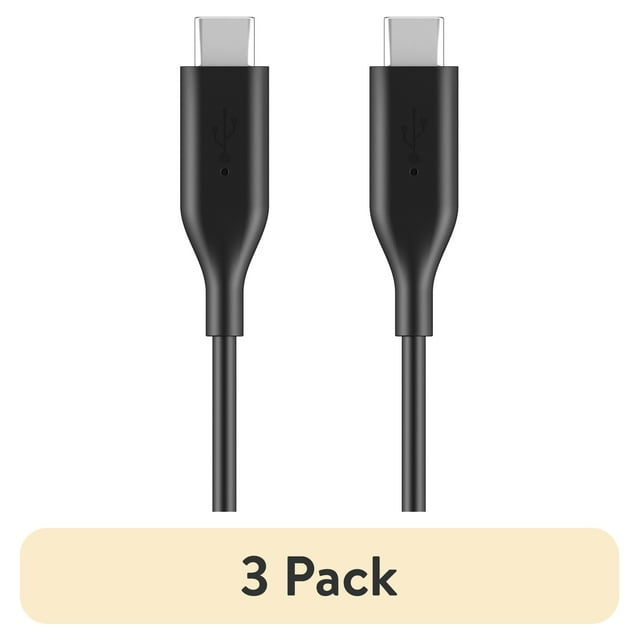(3 pack) Auto Drive Type USB-C to C, 3ft, Charging & Data Sync Cable, PVC, Black, Single Pack
