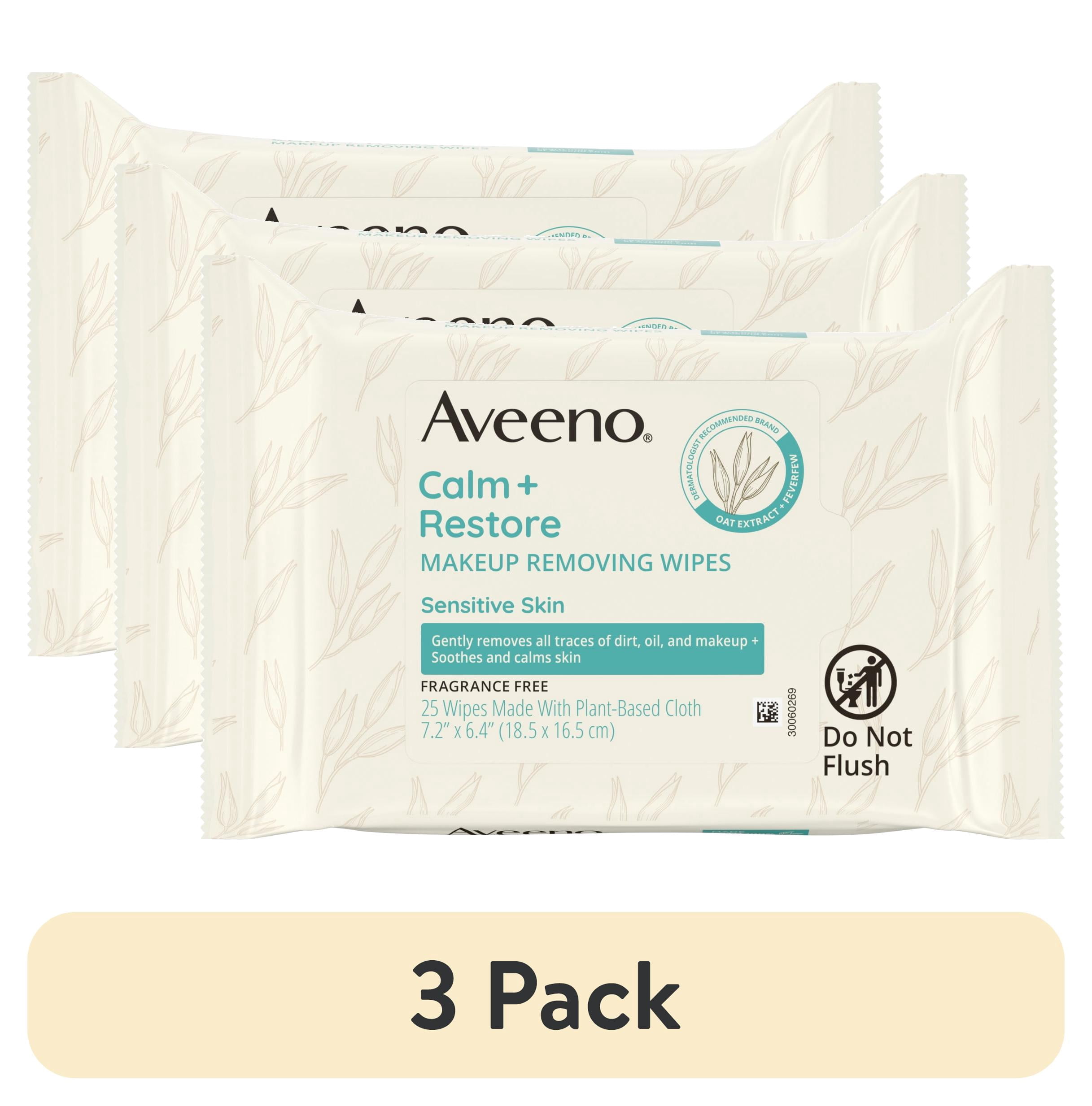 (3 pack) Aveeno Calm + Restore Unscented Face Wipes, 25 Count