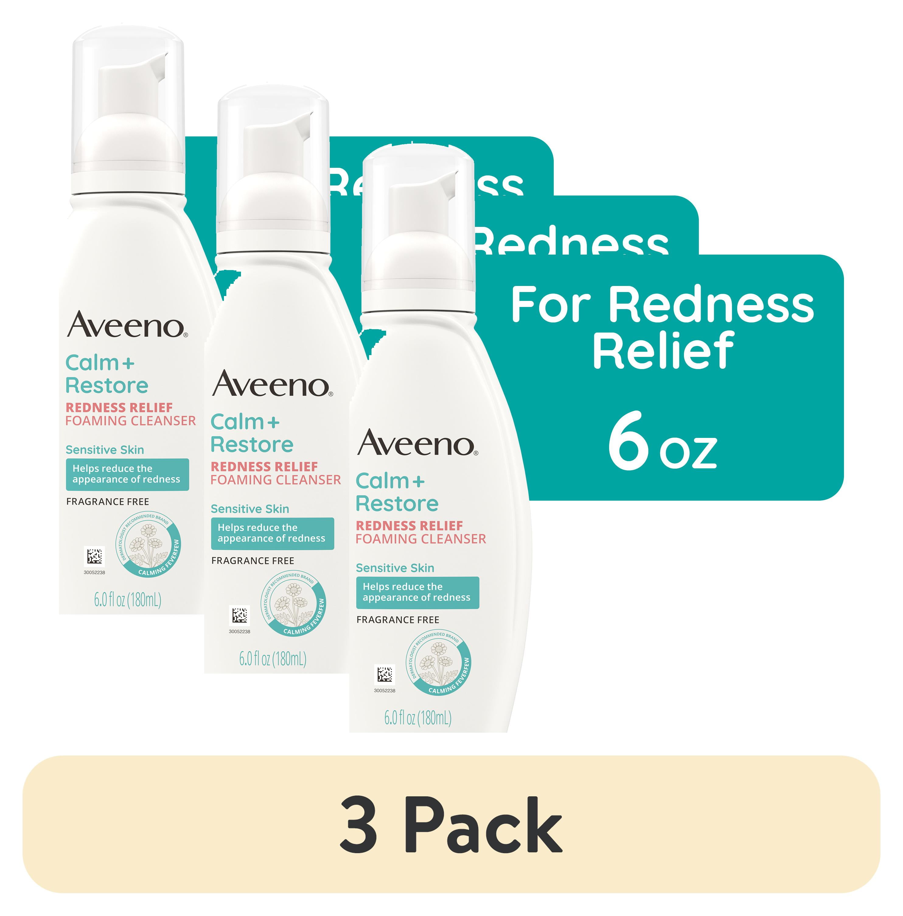 (3 pack) Aveeno Calm + Restore Redness Relief Face Wash, Foaming Facial Cleanser, 6 oz