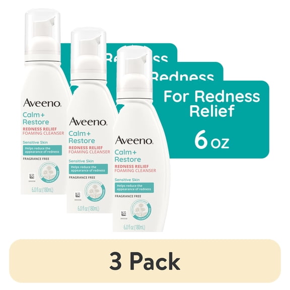 (3 pack) Aveeno Calm + Restore Redness Relief Face Wash, Foaming Facial Cleanser, 6 oz