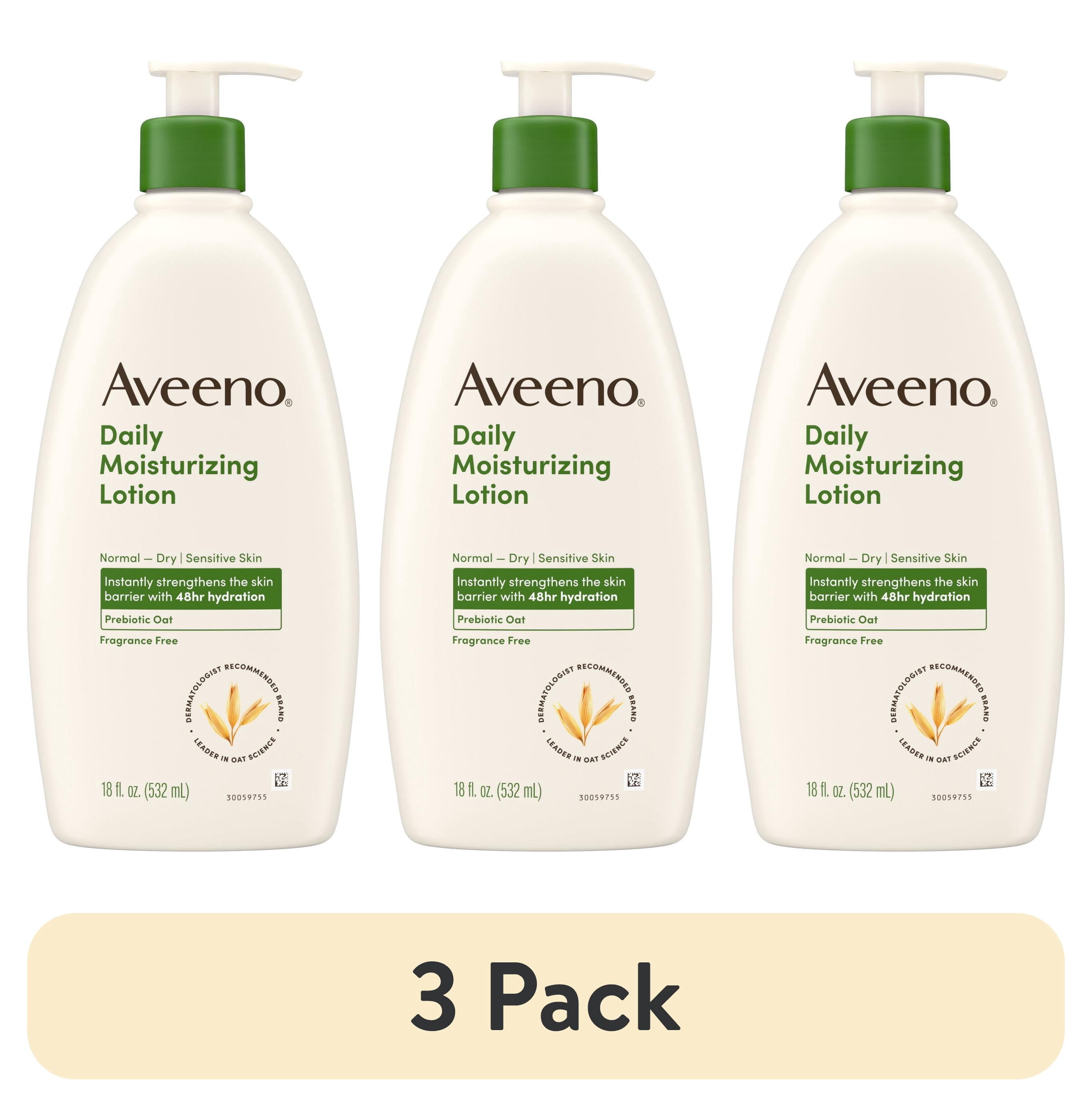 (3 pack) Aveeno Daily Moisturizing Body Lotion and Facial Moisturizer for Face, Body and Dry Skin, 18 fl oz