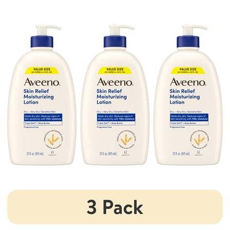 (3 pack) Aveeno Skin Relief Moisturizing Lotion for Very Dry Skin, 33 fl. oz