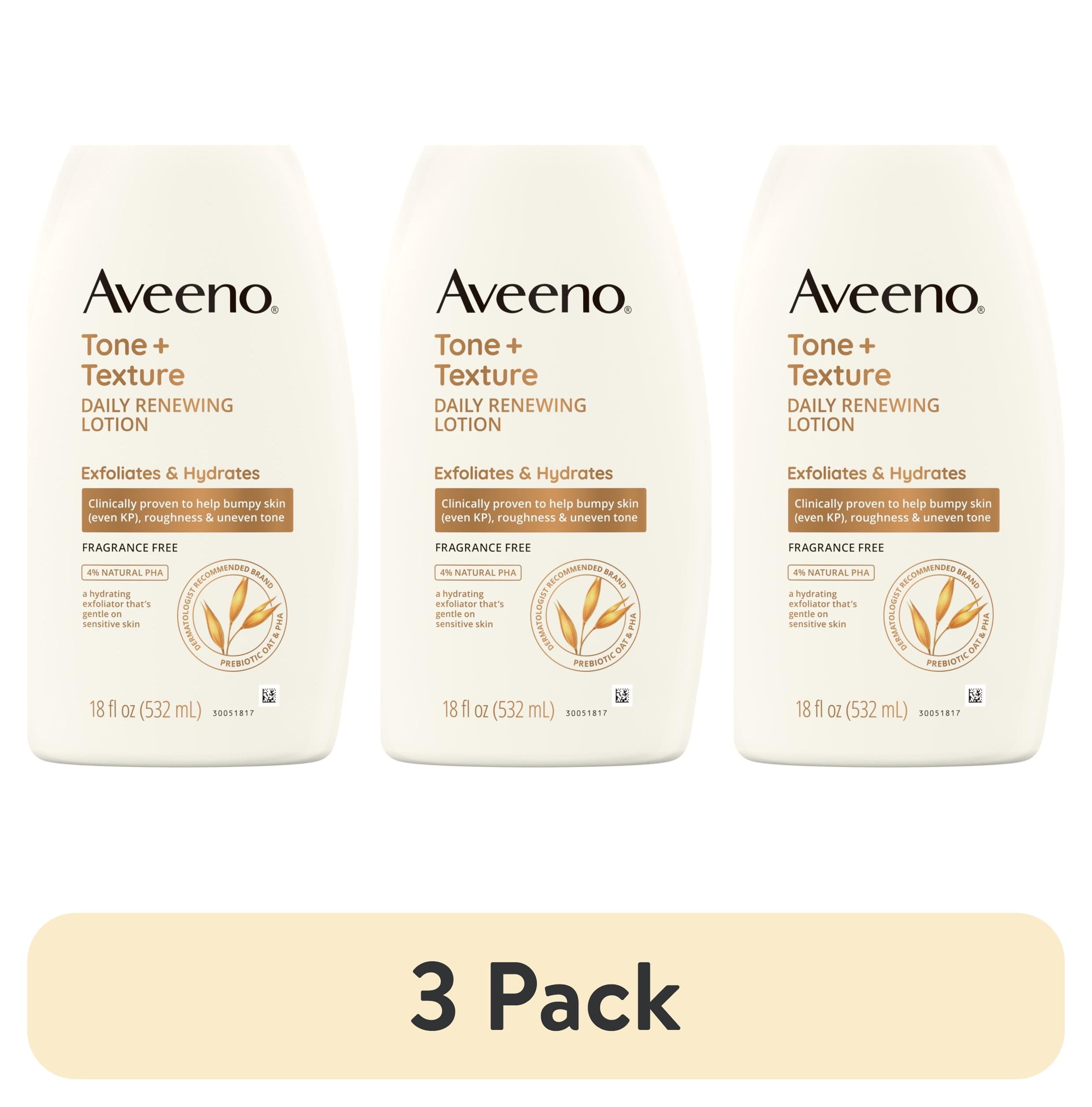 (3 pack) Aveeno Tone + Texture Renewing Hand and Body Lotion for Sensitive Skin, Fragrance Free, 18 oz