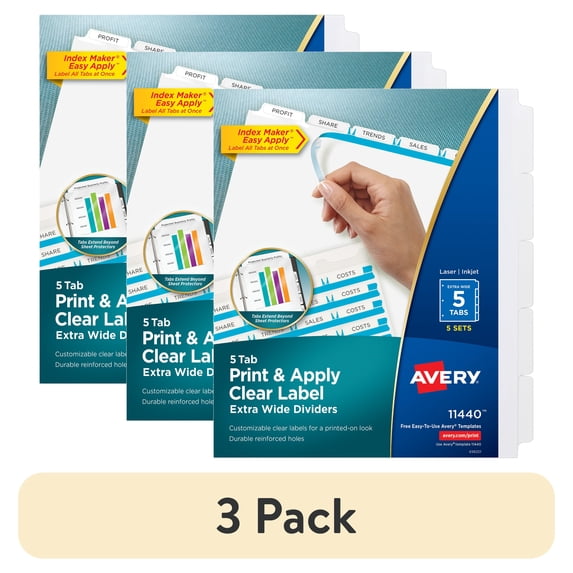 (3 pack) Avery 5-Tab Extra-Wide Dividers, Index Maker Tabs, 5 Sets (11440)