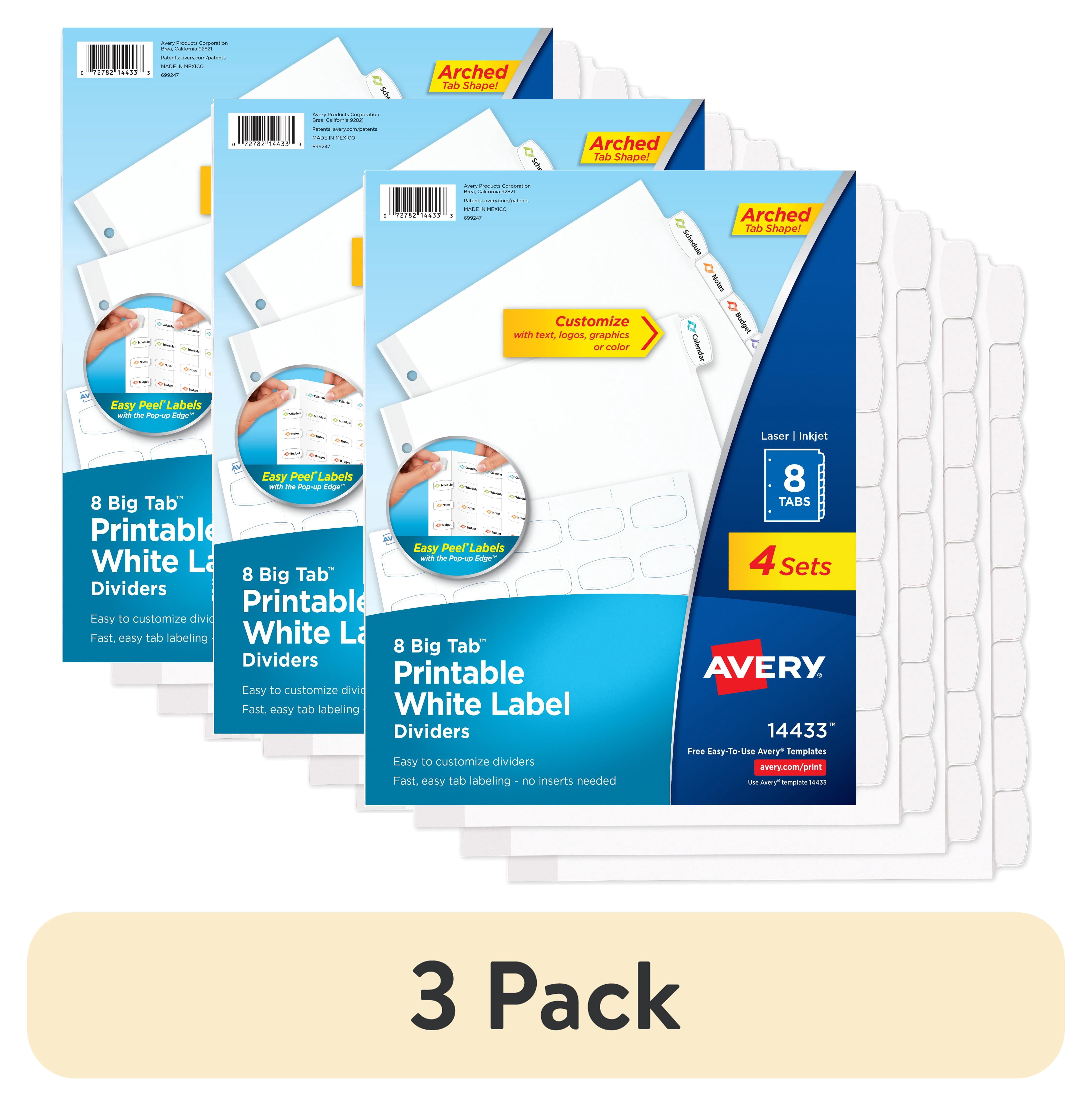 3 pack) Avery 8-Tab White Label Dividers, Big Tabs (4 Sets of