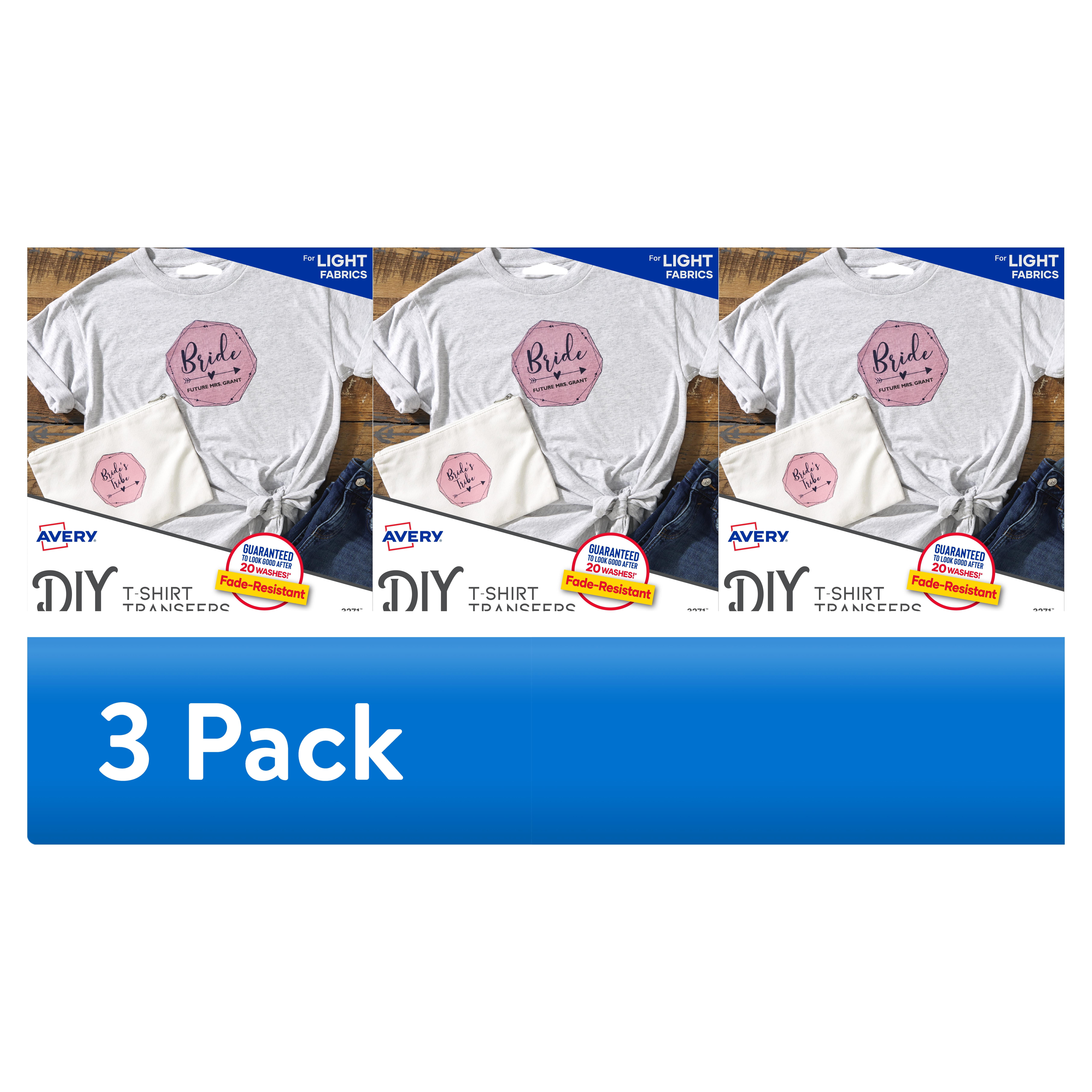 (3 pack) Avery DIY Fabric Transfers, Light Fabrics, 8-1/2" x 11", Paper, Inkjet, Iron-on, 4 Blank Sheets