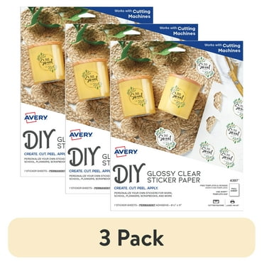 (3 pack) Avery Sticker Paper, 8.5" x 11", Glossy Clear, 7 Sheets (4397)