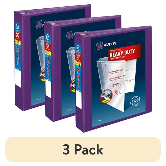 (3 pack) Avery Heavy-Duty View 3 Ring Binder, 1.5" EZD Rings, Purple