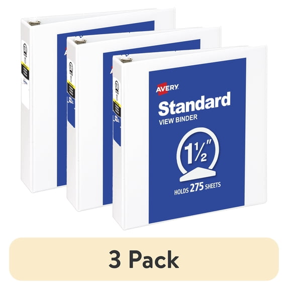(3 pack) Avery Standard View Binder, 1.5" Round Rings, White Binder (05726)