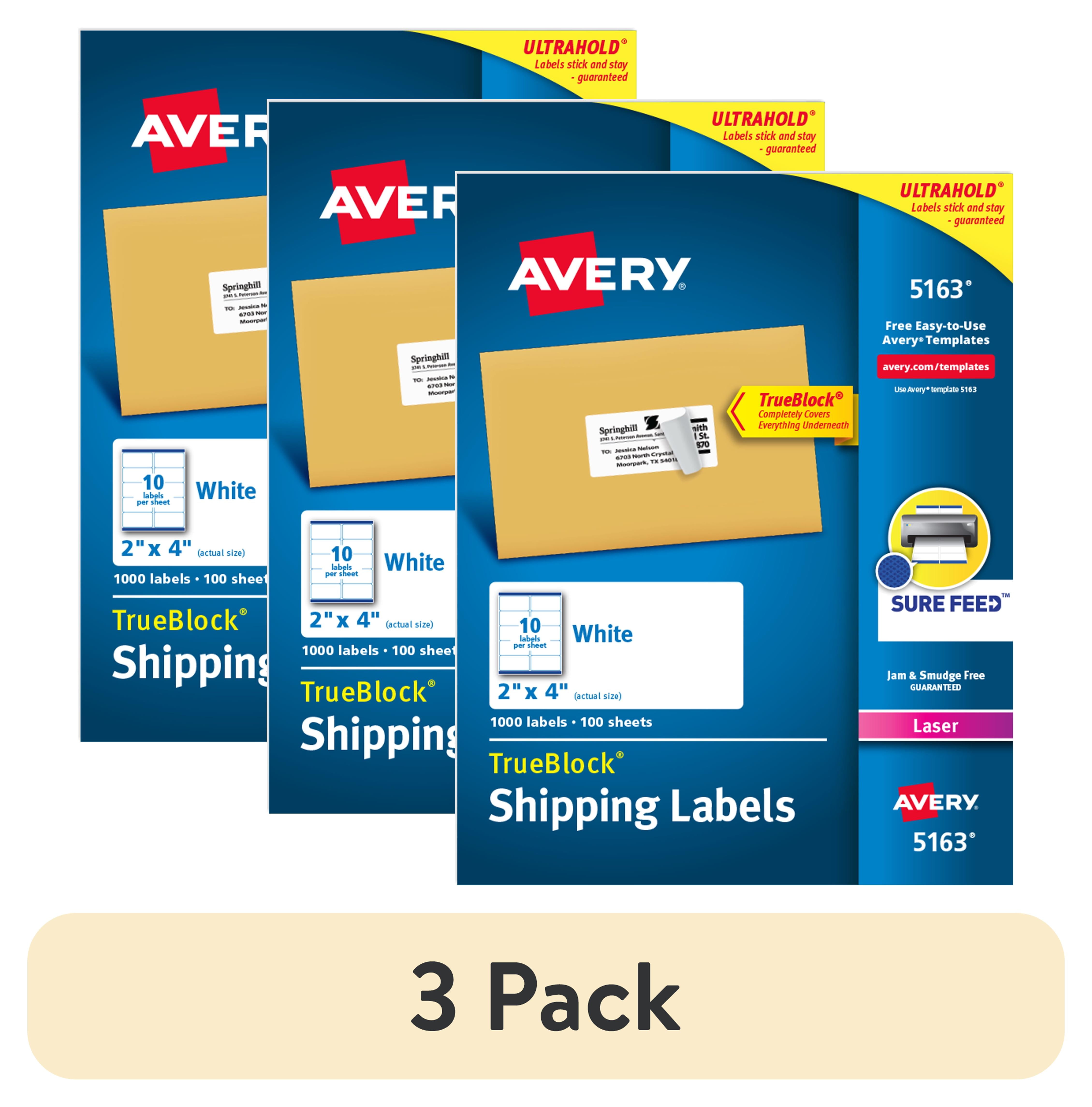 (3 pack) Avery Shipping Labels, 2" x 4", Paper, White, TrueBlock®, Laser, 1000 Labels (5137)