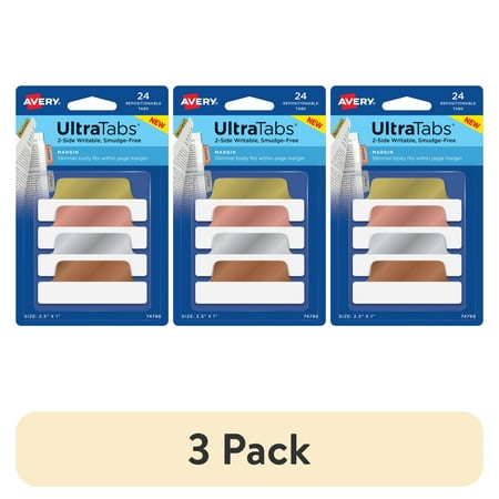 (3 pack) Avery Ultratabs, Margin Style, 2.5" x 1", Paper, Write-on Tab, Assorted Metallic Colors, 24 Tabs price history and forecast - Avery 74890