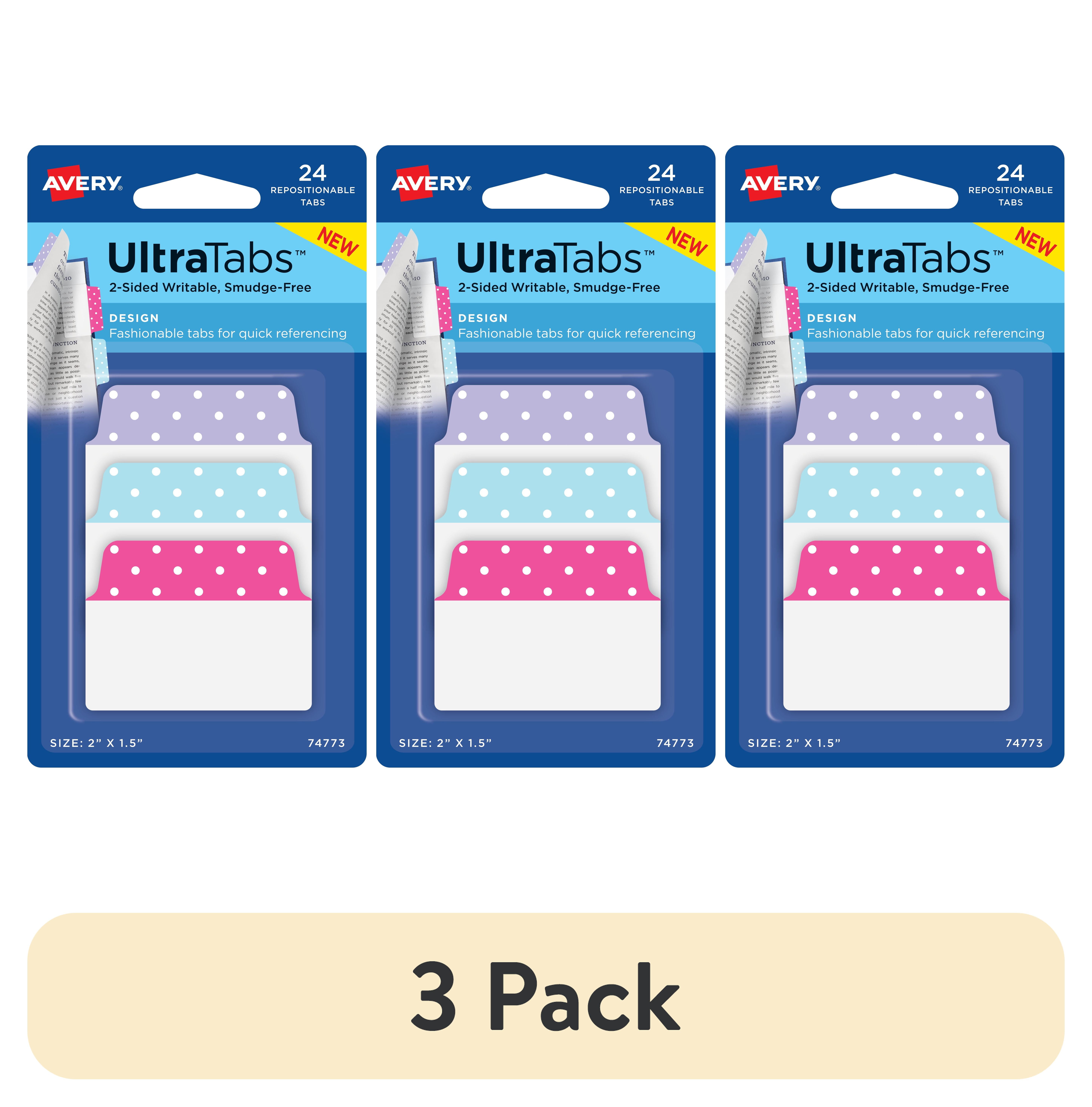 (3 pack) Avery Ultratabs, Multi-Use Style, 2" x 1.5", Paper, Write-on Tab, Multicolor, Dots Design, 24 Tabs