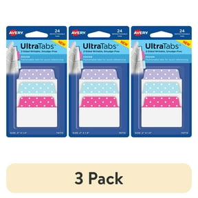 (3 pack) Avery Ultratabs, Multi-Use Style, 2" x 1.5", Paper, Write-on Tab, Multicolor, Dots Design, 24 Tabs
