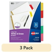 (3 pack) Avery Write & Erase Divider, 5-Tab, Paper, White Body, Multicolor Big Tabs, Handwrite, 1 Set