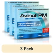 3 pack Avinol PM Extra Strength All-in-One Natural Sleep Aid Tablet for Deep Restful Sleep 30 Count
