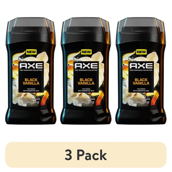 (3 pack) AXE Fine Fragrance Collection Deodorant Stick with 72H Freshness Black Vanilla With Orange + Sandalwood Essential Oils Aluminum-Free, 3 oz
