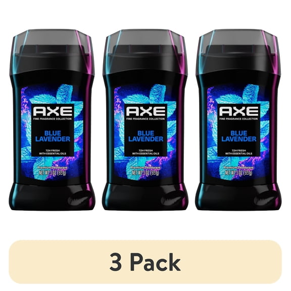 (3 pack) Axe Fine Fragrance Collection Deodorant Stick with 72 Hours Freshness Blue Lavender with Mint + Amber Essential Oils Aluminum-Free, 3 oz