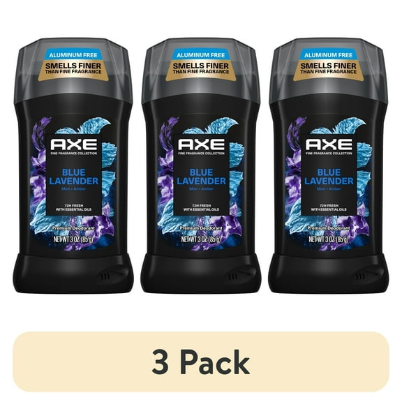 (3 pack) Axe Fine Fragrance Collection Blue Lavender with Mint + Amber Essential Oils Deodorant Stick, 3 oz