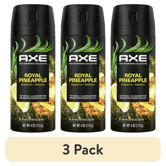 (3 pack) Axe Fine Fragrance Men's Deodorant Spray Royal Pineapple Grapefruit + Oakmoss Aluminum Free, 4 oz