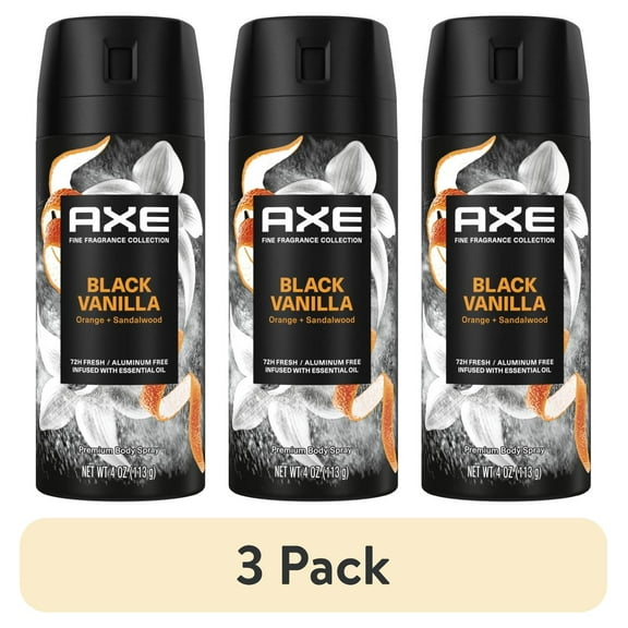 (3 pack) Axe Fine Fragrance Men's Fresh Deodorant Body Spray Black Vanilla, Aluminum Free, 4 oz