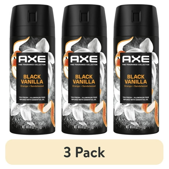 (3 pack) Axe Fine Fragrance Men's Fresh Deodorant Body Spray Black Vanilla, Aluminum Free, 4 oz