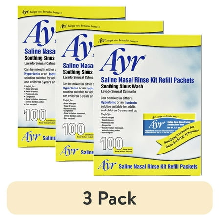 (3 pack) Ayr Saline Nasal Rinse Kit Ref 100 Count