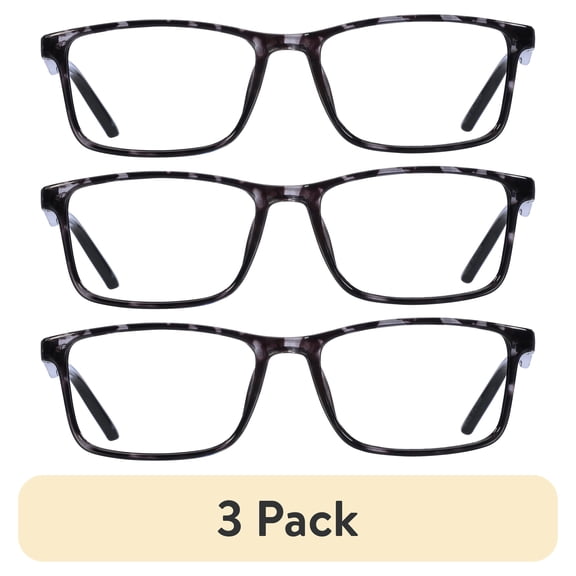 (3 pack) B.E Bio Eyes Mens Rectangular Reading Glasses Made from Recycled Plastic Taro +2.50 in Grey