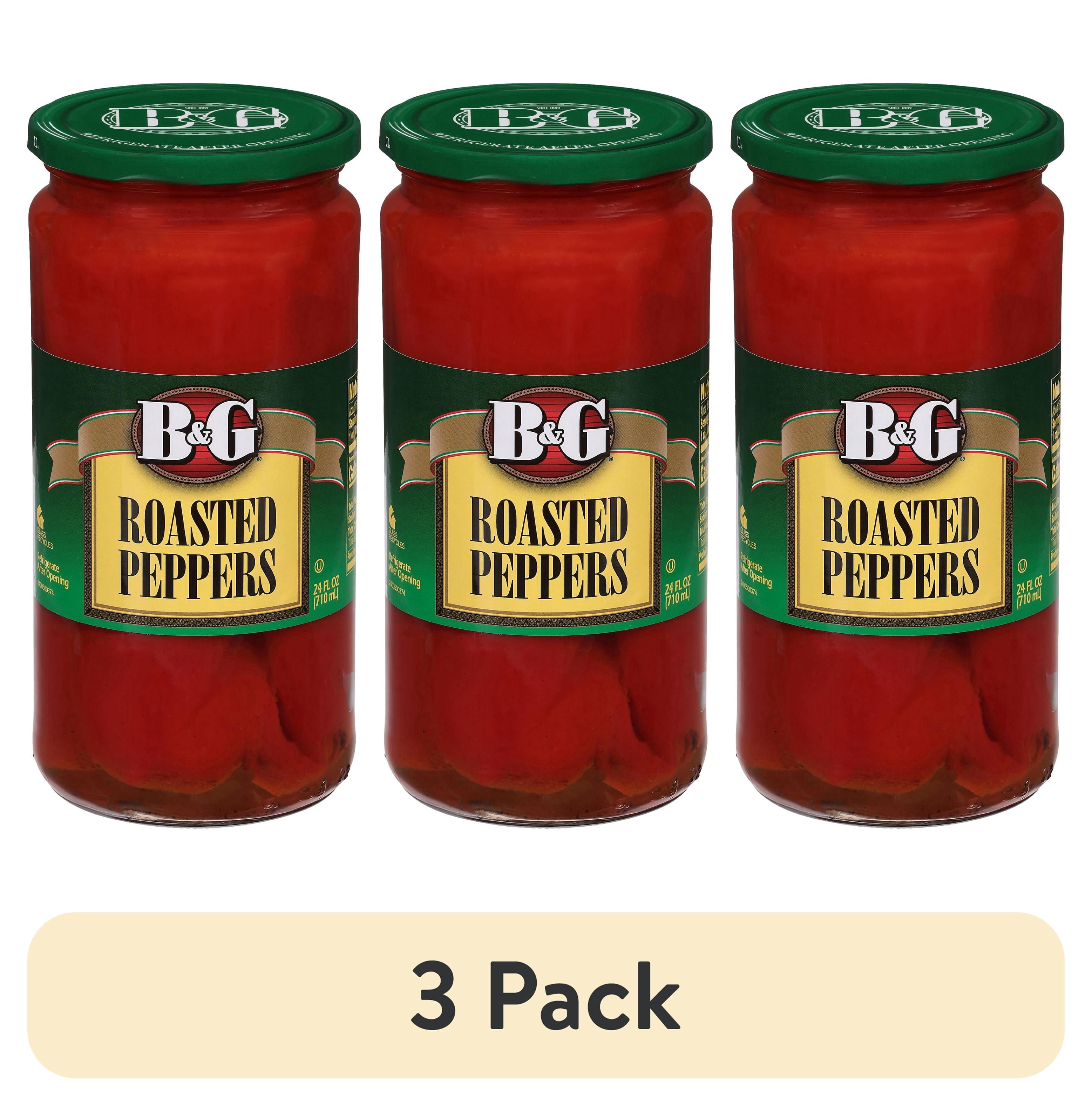 (3 pack) B&G Roasted Peppers, Kosher, No Allergens, Shelf-Stable, 24 fl oz Jar