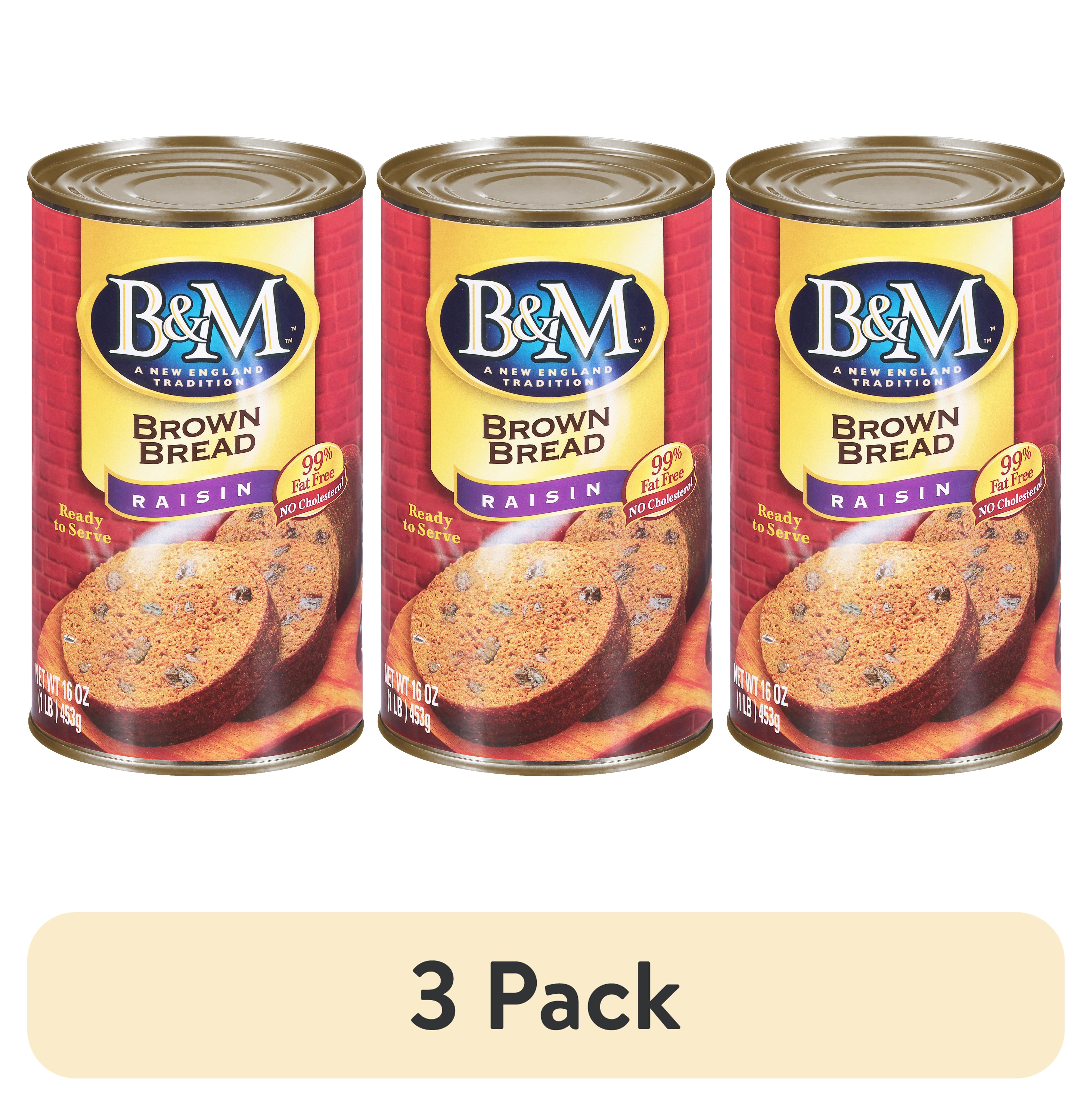 (3 pack) B&M Brown Bread Raisin, Shelf-Stable, 16 oz Can