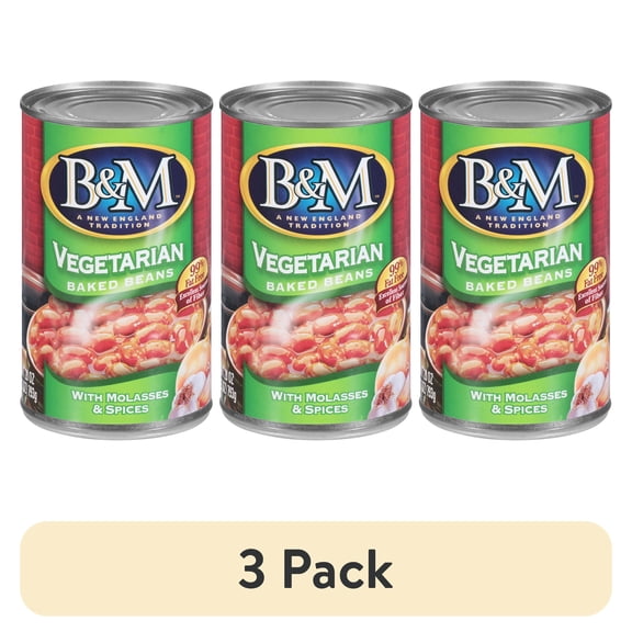 (3 pack) B&M Vegetarian Baked Beans, Vegetarian, Shelf-Stable, 28 oz Can