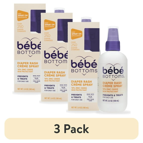(3 pack) Bb Bottoms Diaper Rash Cream Spray - Paraben, Dye & Fragrance Free, No-Rub Touch Free Application for Sensitive Skin - Quick Relief & Comfort (100 ml)