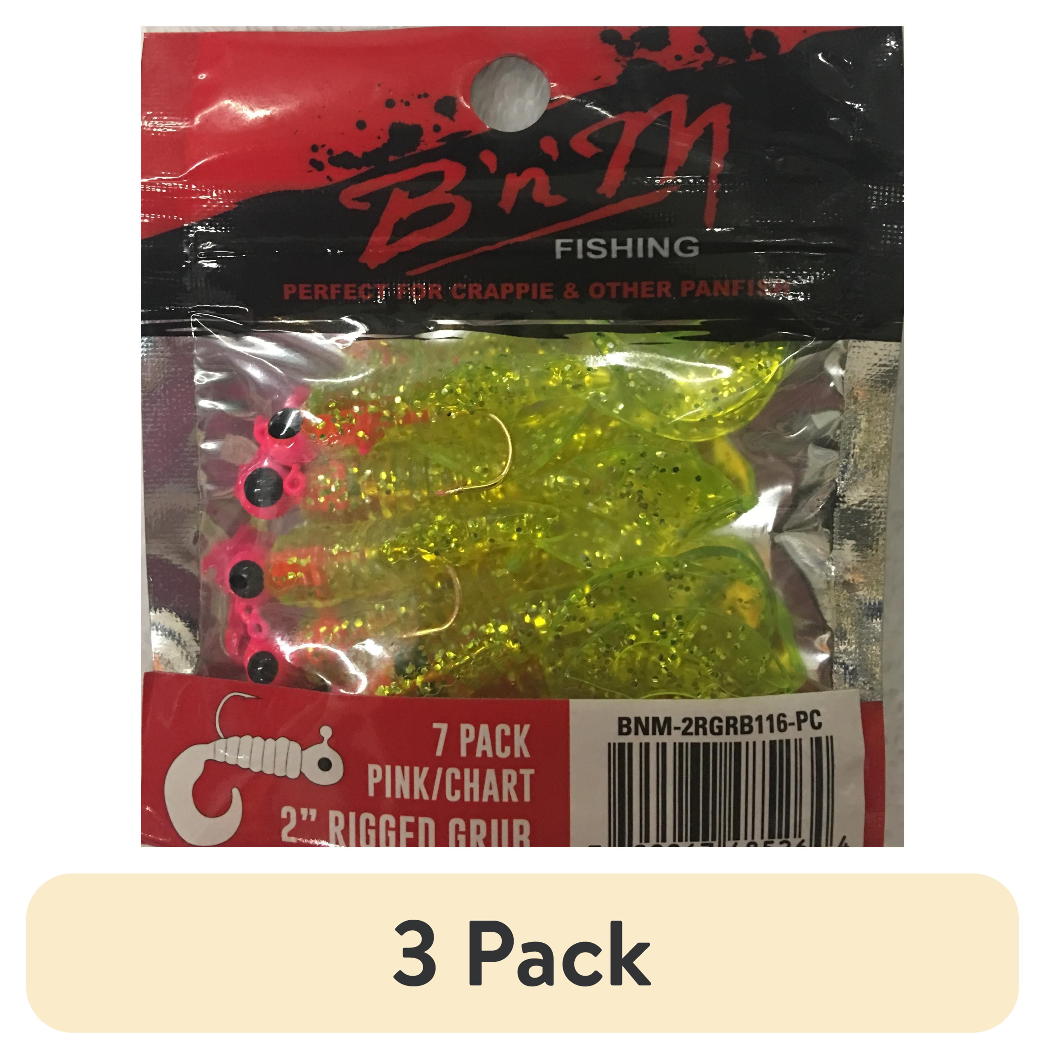 (3 pack) B'n'M 2" Rigged Grub Lure, Chartreuse & Pink, 1/16 Oz.