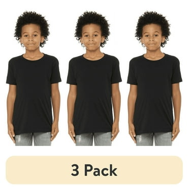 (3 pack) BELLA+CANVAS Youth Unisex Short Sleeve Crew T-Shirt for Crafting, Black, Large