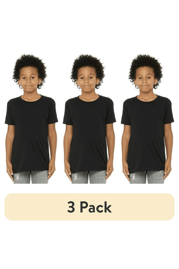 (1 pack) BELLA+CANVAS Youth Unisex Short Sleeve Crew T-Shirt – Black Large Cotton Tee for Crafting, Personalization, Tie Dye & Everyday Wear