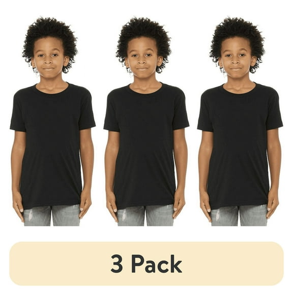 (3 pack) BELLA CANVAS Youth Unisex Short Sleeve Crew T-Shirt – Black Small Cotton Tee for Crafting, Personalization, Tie Dye & Everyday Wear