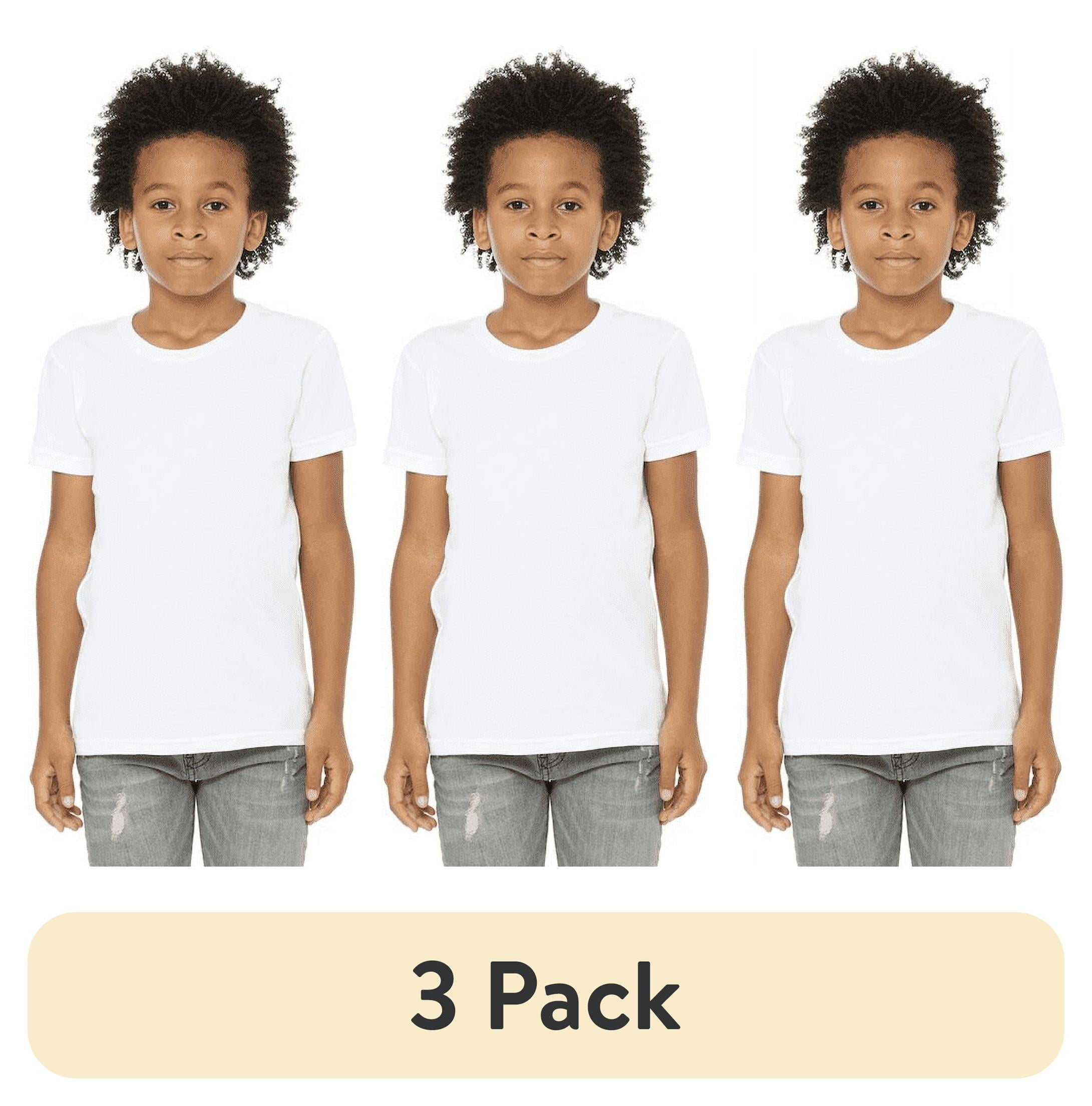 (3 pack) BELLA+CANVAS Youth Unisex Short Sleeve Crew T-Shirt – White Small Cotton Tee for Crafting, Personalization, Tie Dye & Everyday Wear